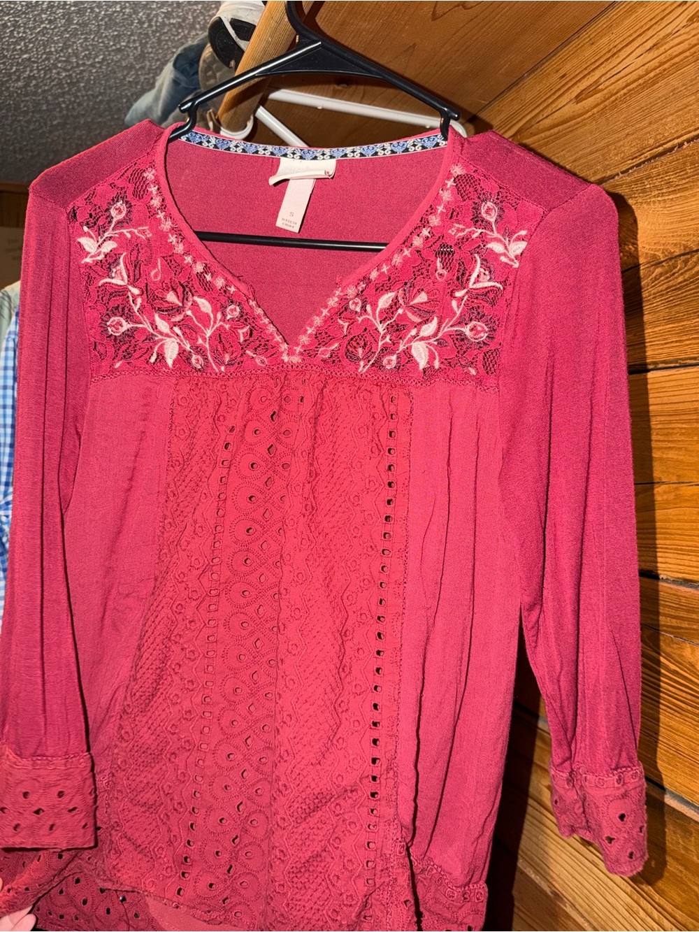 Knox Rose Rose Pink Embroidered Lace Yoke Long Sleeve Tunic